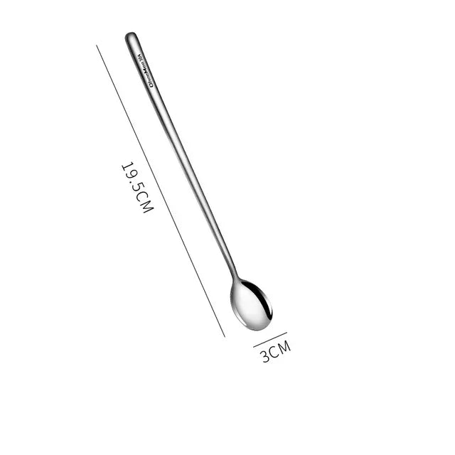 Stainless Steel Long Handled Spoon Teaspoon Coffee Stirring Spoon Ice Cream Honey Dessert Spoon Kitchen Tableware Qme 1pc 19.5cm