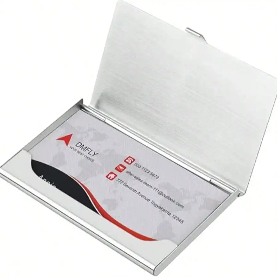 1 Metal Business Card Holder Unisex Stainless Steel Case Fits 10-20 Qme