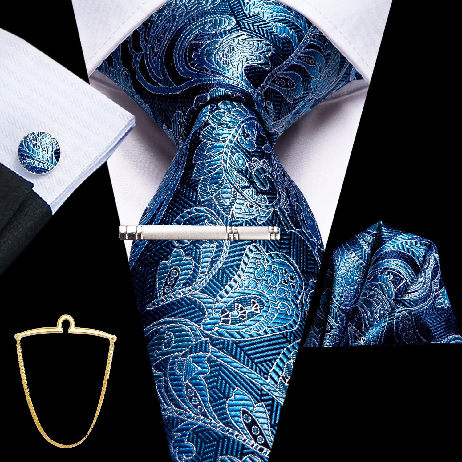 Hi-tie Men's Smart Business Tie 5 Paisley Ties Handkerchiefs Qme QQ3522