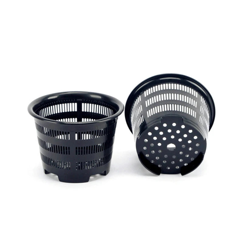 Potted Plant Flower Nursery Tray Basket Plastic Breathable Container Qme BLACK-1