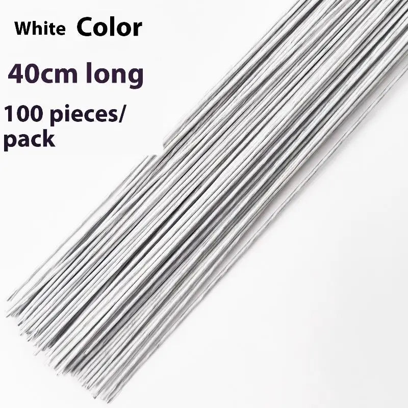 Wedding Home Decor Floral Wire Stems Artificial Green Flower Stem DIY Qme White