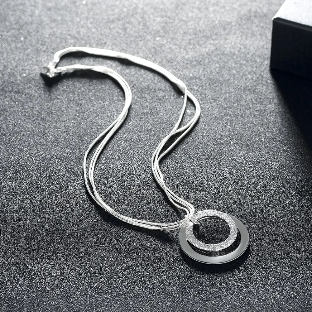 Charm Fashion 925 Sterling Silver Necklaces Classic Jewelry 18 Inches Chain circle Necklace for Women Party Christmas Gifts Qme