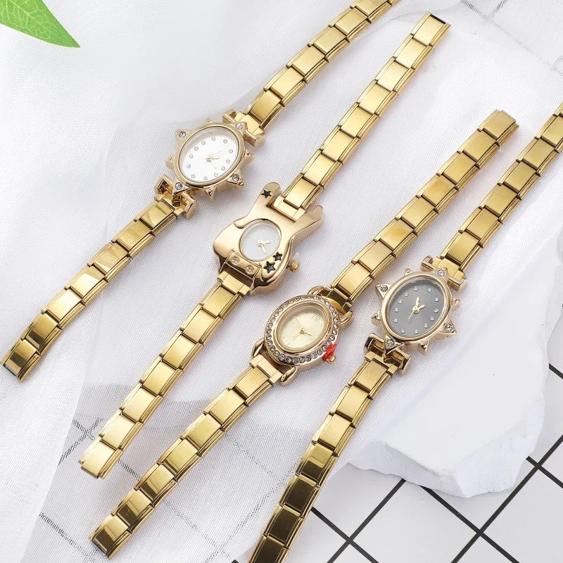 2025New Vintage High Quality Oval Inlaid Zircon Stainless Steel Watch Bracelet Women's 9MM DIY Italian Charm Bangle Jewelry Gift Qme