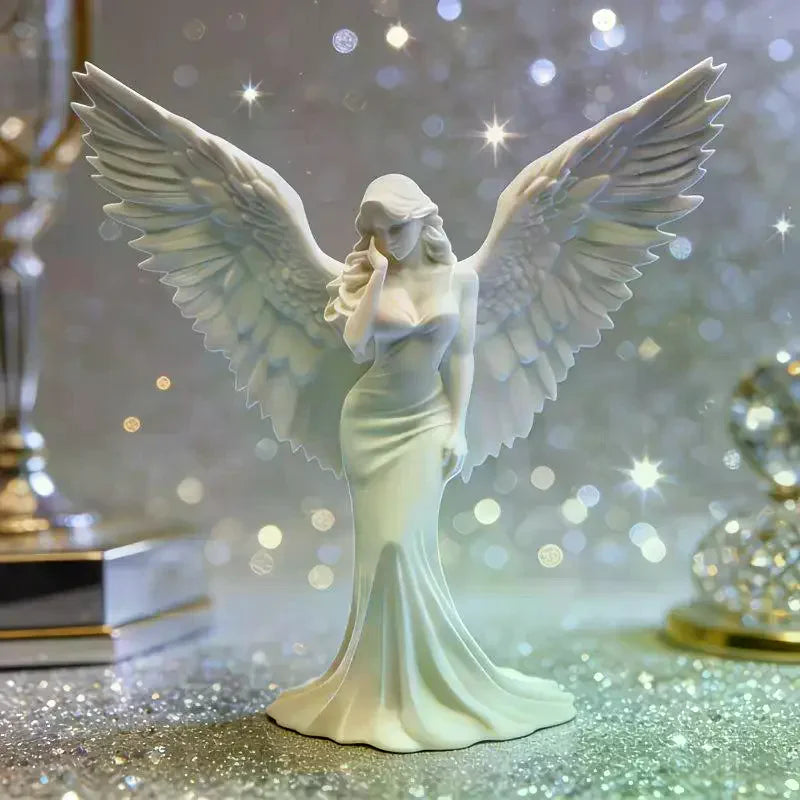 3D Printed Praying Angel Statue Guardian Angel Figurine White Gold Religious Sculpture For Home Altar Decor Qme