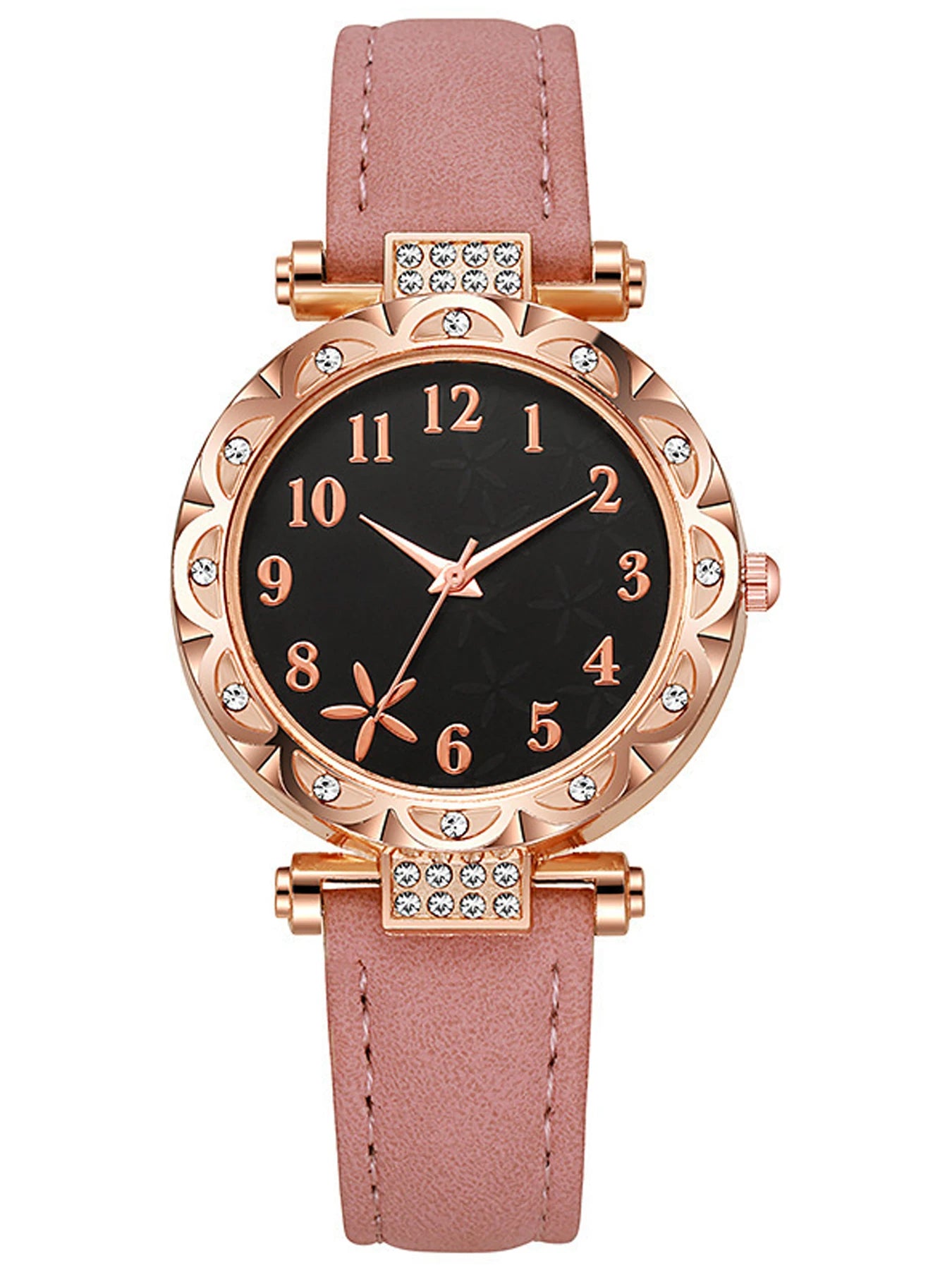 Fashion Diamond encrusted Women's Quartz Watch Rose Gold Case Multi color Optional Belt Watch Set Qme Pink