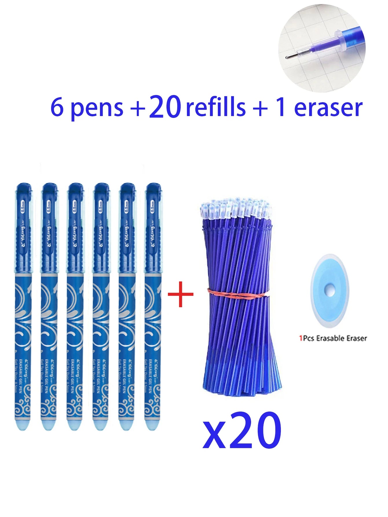 12-32Pcs/Set Erasable Ballpoint Gel Pens Set 0.5 Mm Fine Point Blue Kawaii for Writing Stationery Office School Supplies Qme blue 27 pcs set