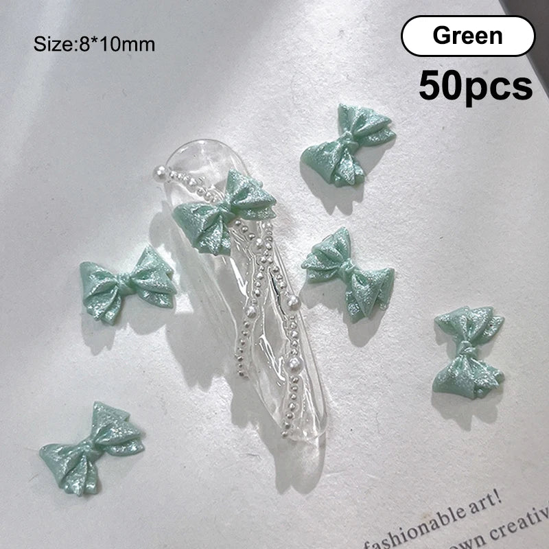 DIY Craft Supplies Pearlescent 3D Nail Art Bow Charm Nails Decoration Qme Green