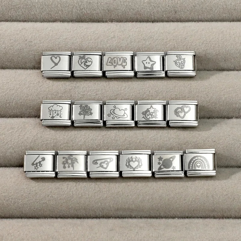 2026 Design Planet Stars Heart Planet Laser Engraving Italian Charm Links Stainless Steel Fit 9mm Bracelet Jewelry DIY Making Qme