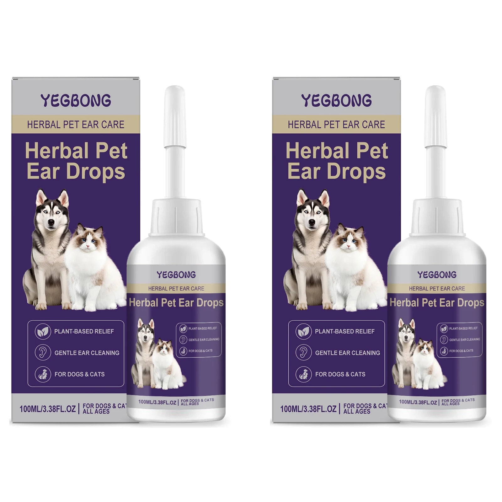 Pet Ear Drops Removing Earwax Eliminate Ear Odor Freshing Relieve Dryness & Discomfort Cat Cleaning Drops Suitable for All Ages Qme 2 x 100ml Boxed