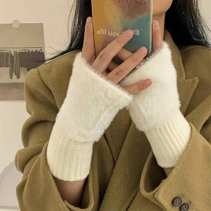 1Pair Warm Cold-proof Half-finger Gloves Women Autumn Winter Qme