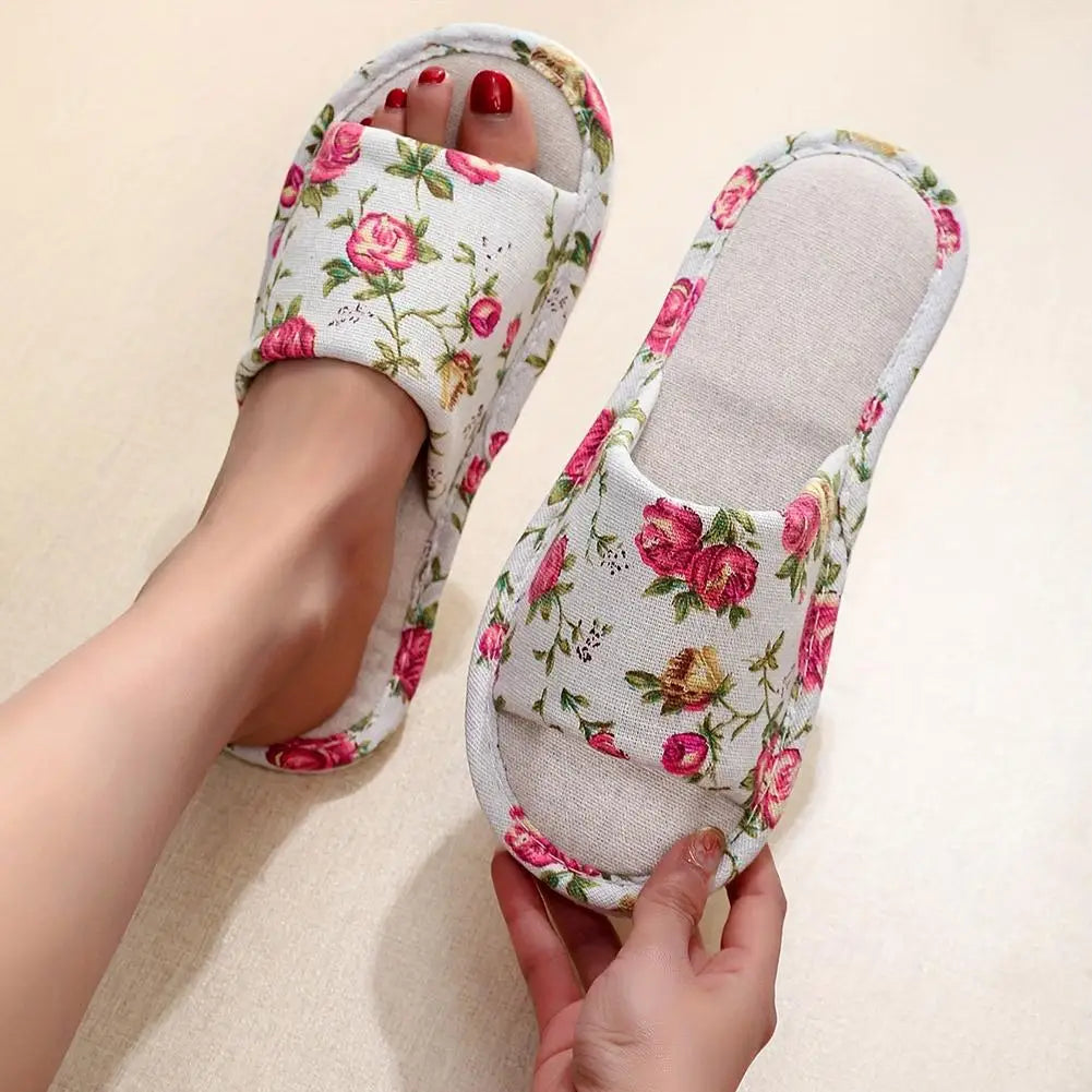 Fashion Floral Slippers Women Casual Comfortable Indoor Home Flat Shoes Anti Slip Sandals Spring Autumn September Essential Qme