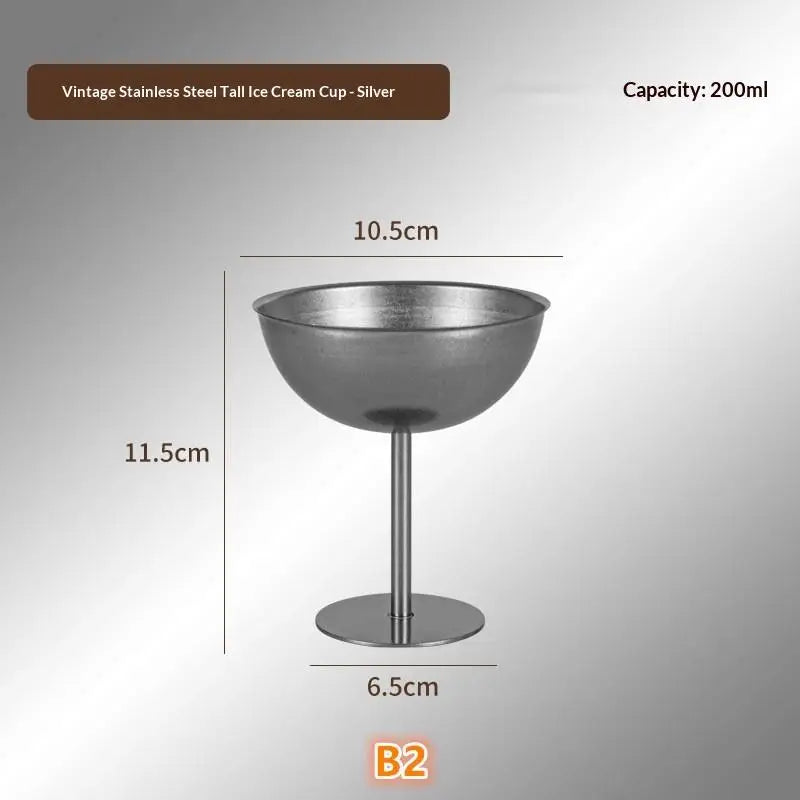 Retro Ice Cream Goblet Stainless Steel Food Grade Dishwasher Safe Qme B2