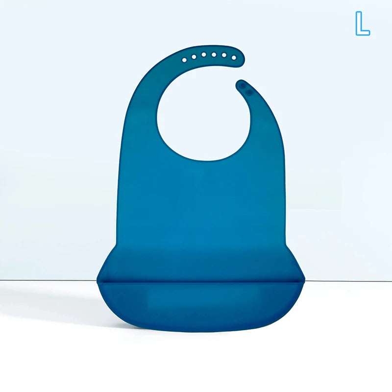 Silicone Bib Protector Waterproof Adult Mealtime Anti-oil Disability Qme L Blue