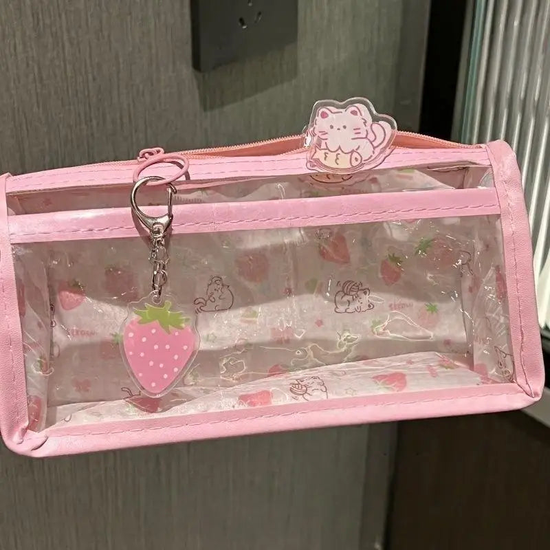 Transparent Pencil Case Durable PVC Material Large Capacity Zipper Qme