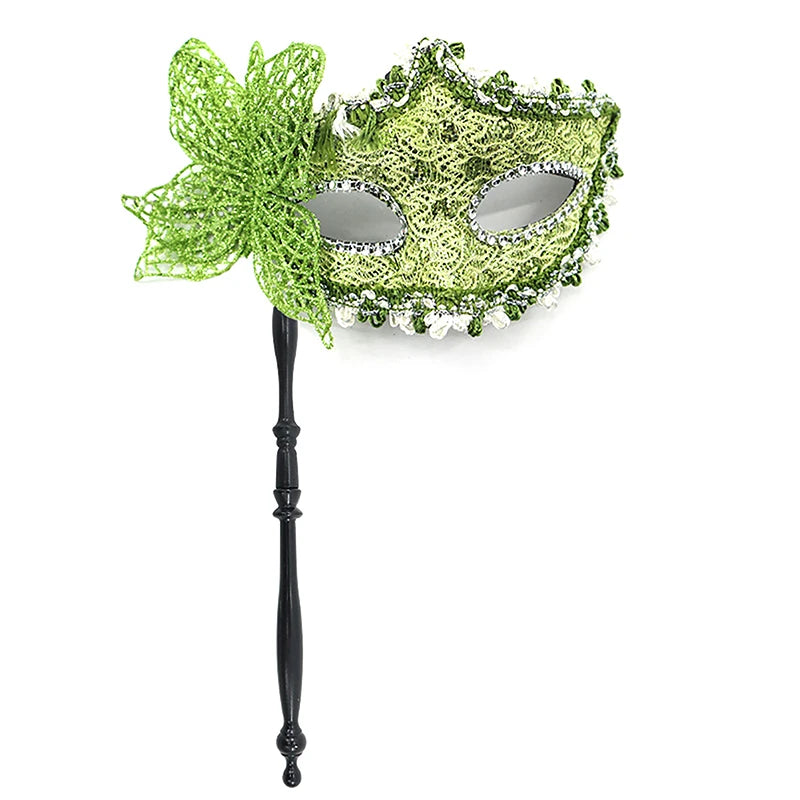 Halloween Party Mask With Holding Stick Evening Prom Masquerade Mask Stage Cosplay Props Half Face Masks For Women Qme Green