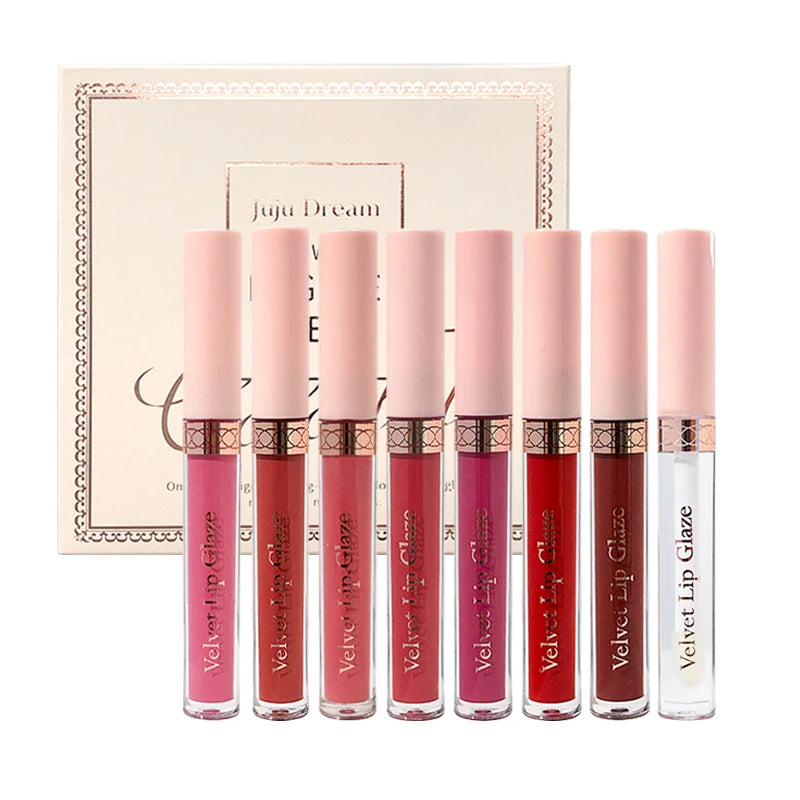 8 Colors Matte Lip Gloss One Swipe Pigment Long Lasting Non-stick Cup Qme Set