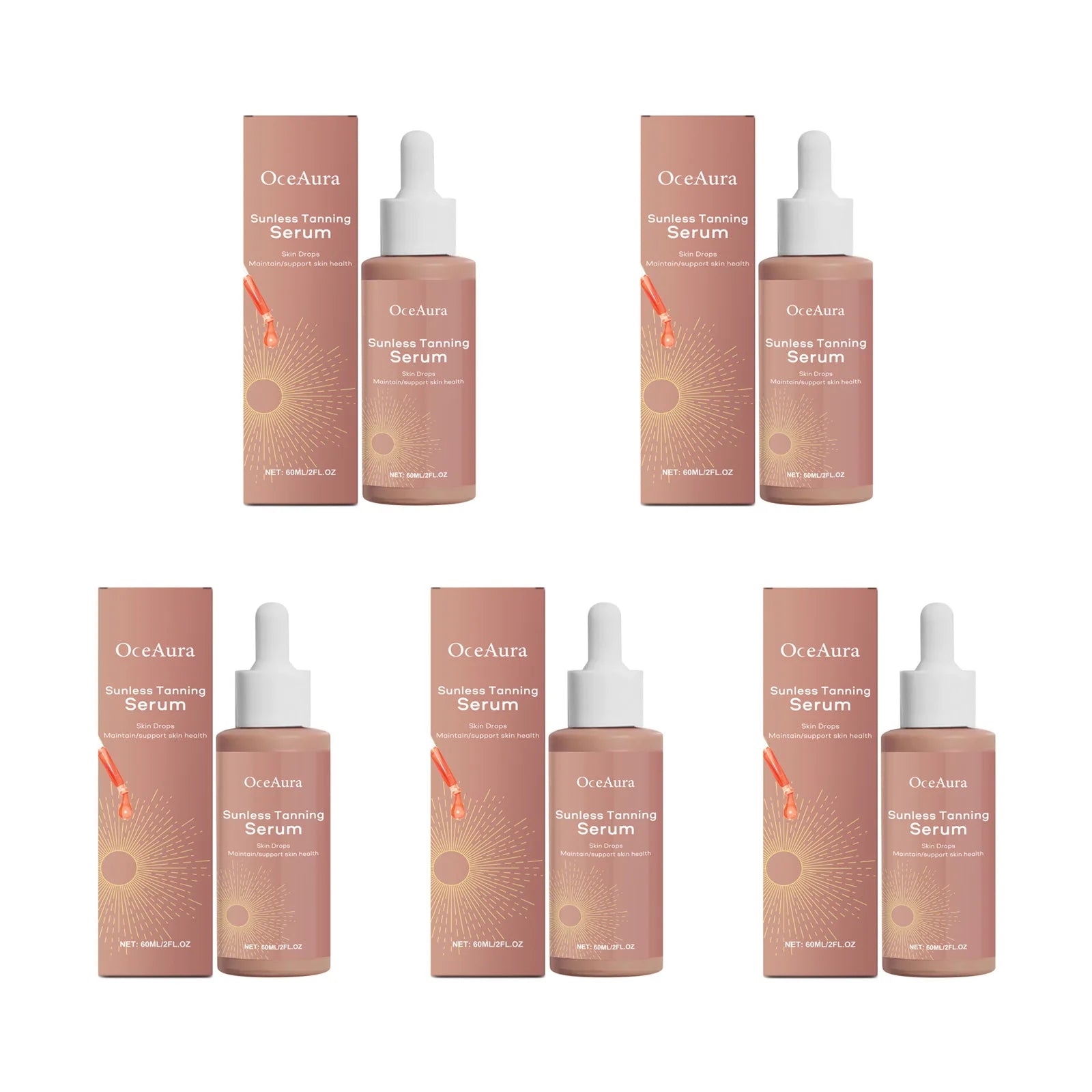 Herbal Sunless Tanning Essence Promote Melanin Production Natural Bronzer Moisturizer Against Sunburn Self Tanner Drops Liquid Qme 5 x 60ml Boxed