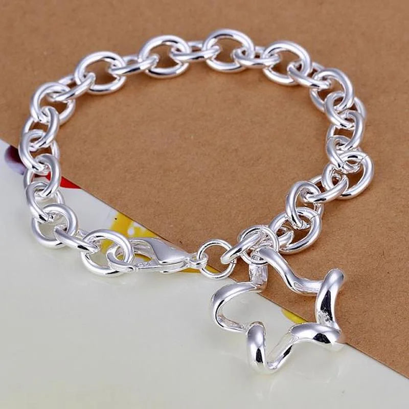 Popular Brands Beautiful Star Pendant 925 Sterling Silver Bracelets for Woman Classic Wedding Party Gifts Fashion Jewelry Qme Default Title