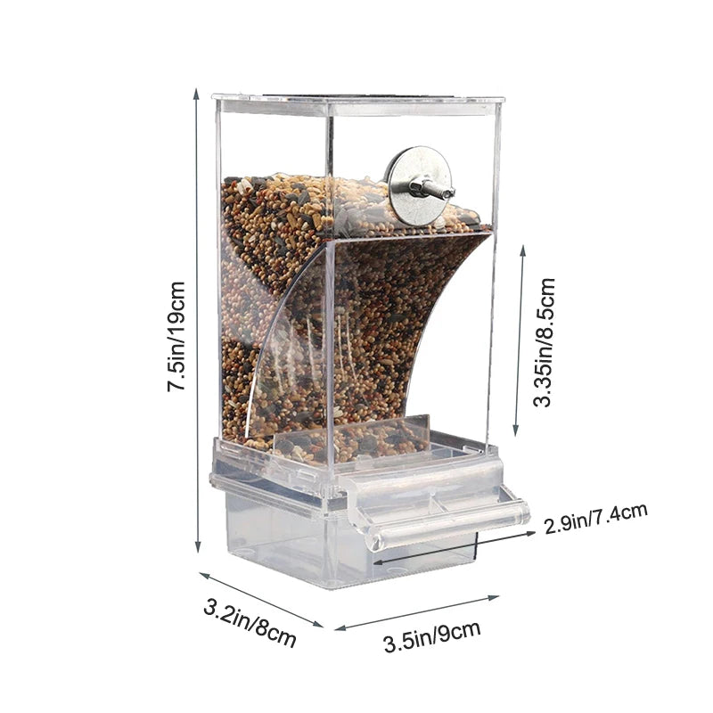 Automatic No Mess Bird Cage Feeder Acrylic Transparent Parrot Seed Qme