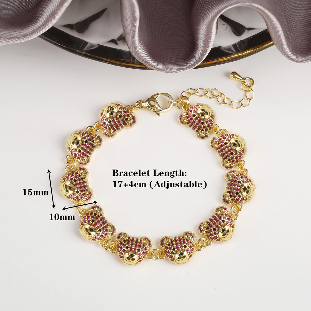 9 Colors Luxury Bear Shiny Zirconia Bracelet Classic Animal Adjustable Bracelet for Women Party Wedding Daily Wear Jewelry Gift Qme