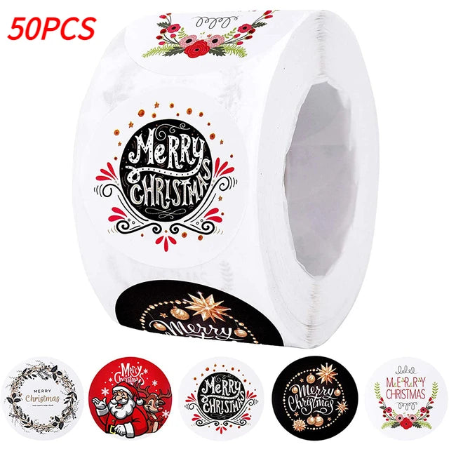Merry Christmas Stickers Self-adhesive Christmas Tree Santa Claus Seal Labels Holiday Stickers For Gift Sealing Christmas Decor Qme Type C-50pcs Diameter 2.5CM