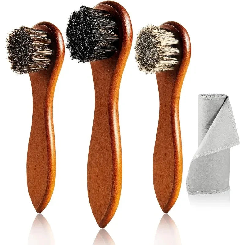 4-Piece Horse Hair Shoe Brush Shine Polish Leather Shoes Boot Qme