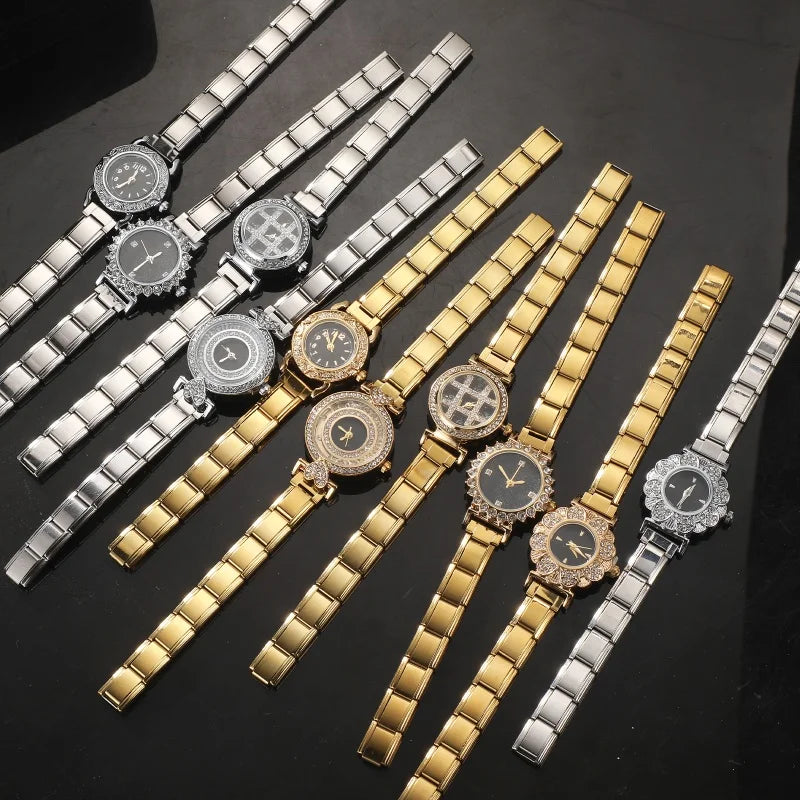 New High Quality Italian Charm Shiny Round Elastic Watch Fit 9mm Width Bracelets Bangle for Party Birthday Daily DIY Making Gift Qme