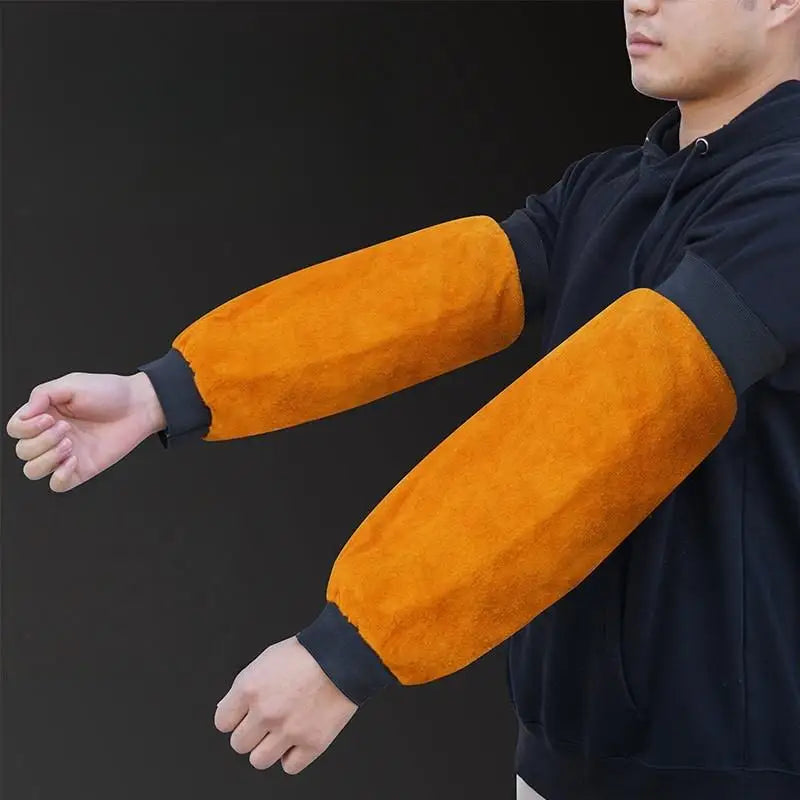 1 Pair Portable Welding Arm Guard PU Leather Welding Sleeves Heat Resistant Flame Retardant Arm Protection For Industrial Work Qme