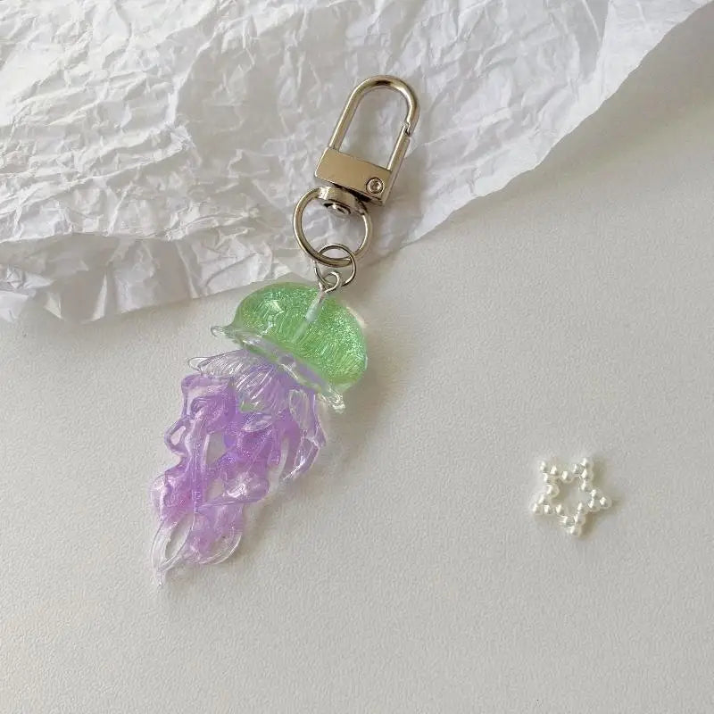 Creative Jelly Color Jellyfish Charm Keychain Y2K Beaded Pendant Phone Chain Car Hanging Decoration Bag Pendants Ornament Gifts Qme A17