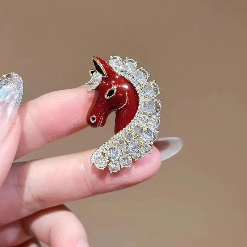 Cute Red Dripping Oil Zodiac Pony Brooches Versatile Animals Horse Corsage Pins Clothing Accessories New Year's Day Gifts Qme style 6
