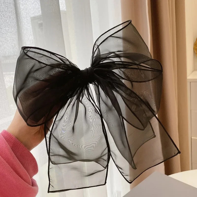 New Black Sweet Mesh Thin Gauze Big Bow Hair Claw Clip Women Bow Spring Clip Headwear Accessories Hair Clips Hairbows for Girls Qme