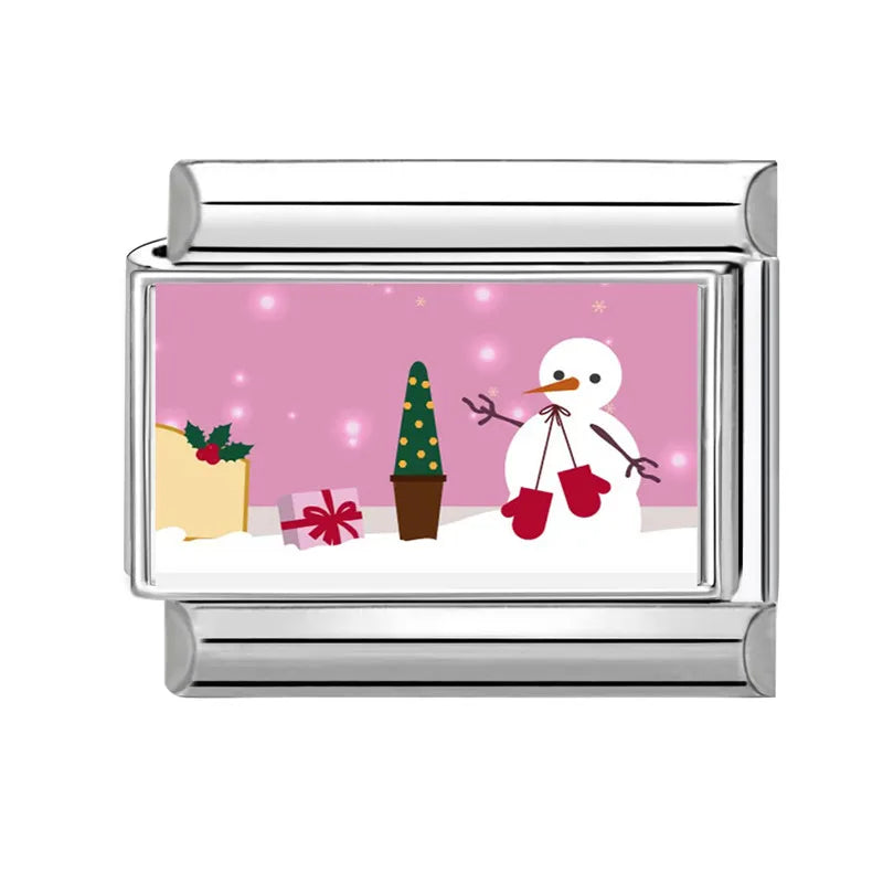 2025 Original Pink Christmas Tree Snowman Xmas Elk Wreath Sock Santa Claus Italian Charm Fit9mm Stainless Steel Bracelet Jewelry Qme Style 11