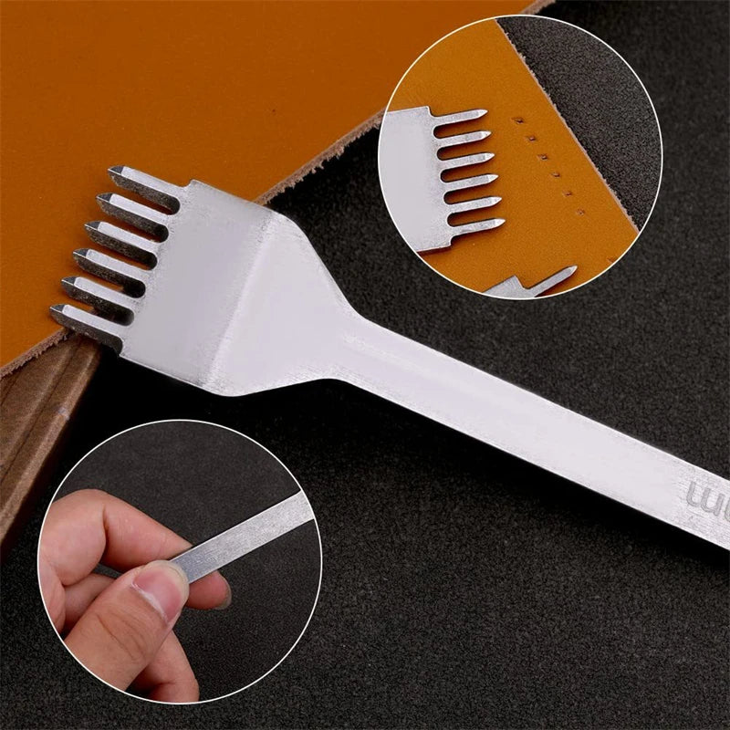 3MM 1/2/4/6 Prong DIY Leather Hole Punch Tool Leather Stitching Tools Diamond Chisel Leather Carving Punch Hole Work Qme