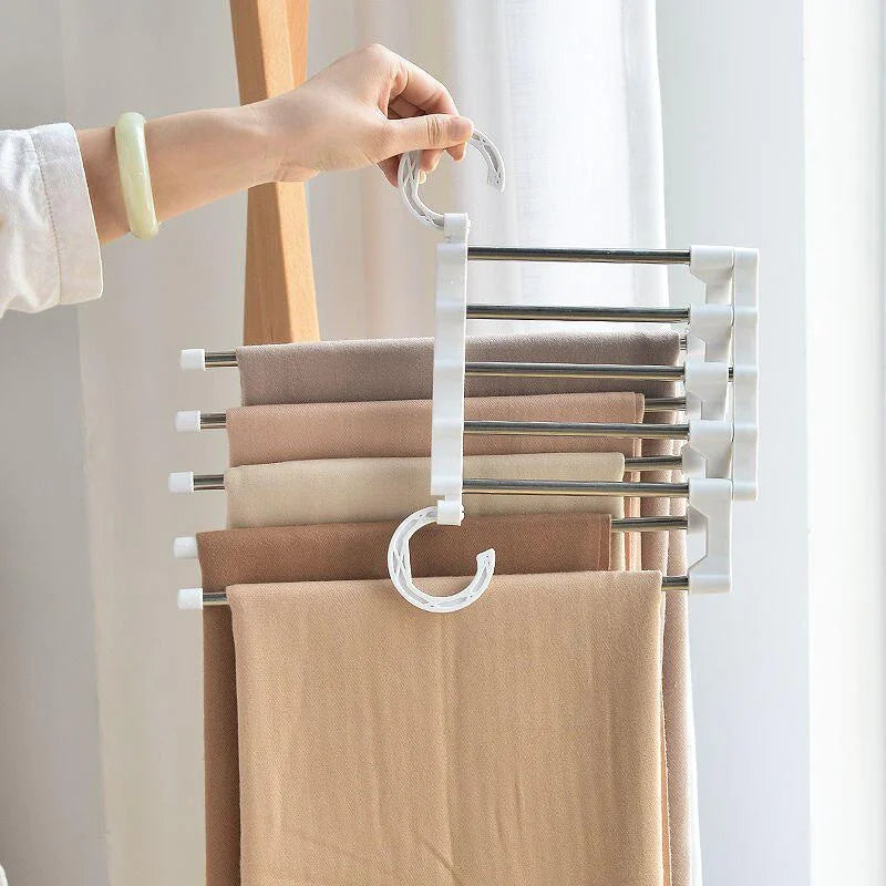 5 In 1 Magic Trouser Rack Hangers Stainless Steel Folding Pant Rack Tie Hanger Shelves Bedroom Closet Organizer Wardrobe Qme
