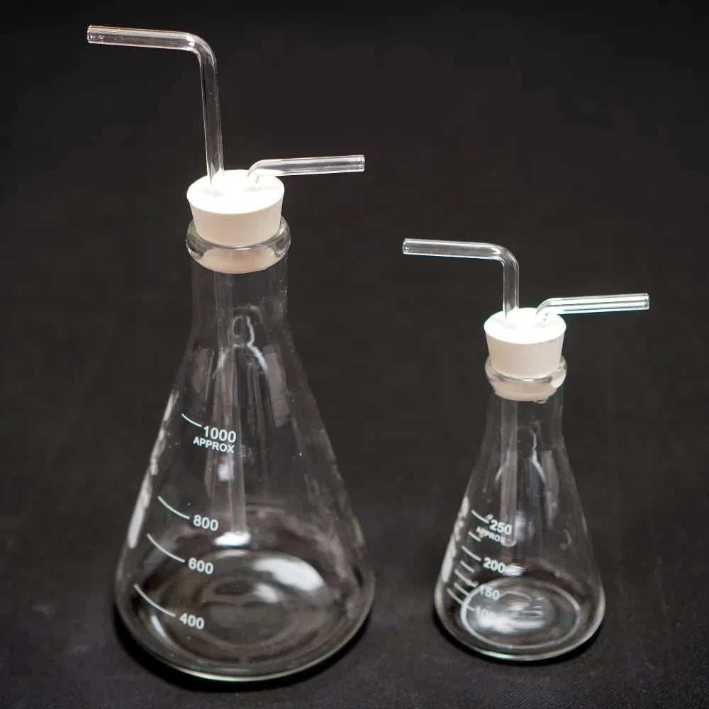 100-500mL Lab Gas Washing Bottle Triangular Conical Gas Collecting Bottle Vacuum Wash Bottle Glass Graduated Lab Buffer Bottle Qme 500ml