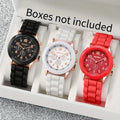 Ladies Silicone Strap Wristwatches with Three Dials and Quartz Movement - Set of 3 (Boxes Not Included) Qme black white red