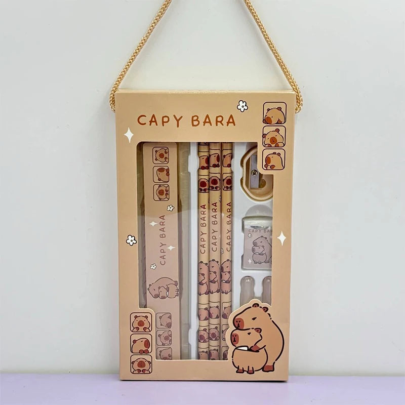 Kids 1 Capybara Cartoon Animals Pencil Ruler Eraser Sharpener Qme