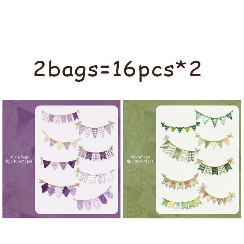 Colorful Bunting Decor Stickers, Retro Party Style for Junk Journal & Polaroid Decoration，Back to School Essentials Qme 2 bags-C