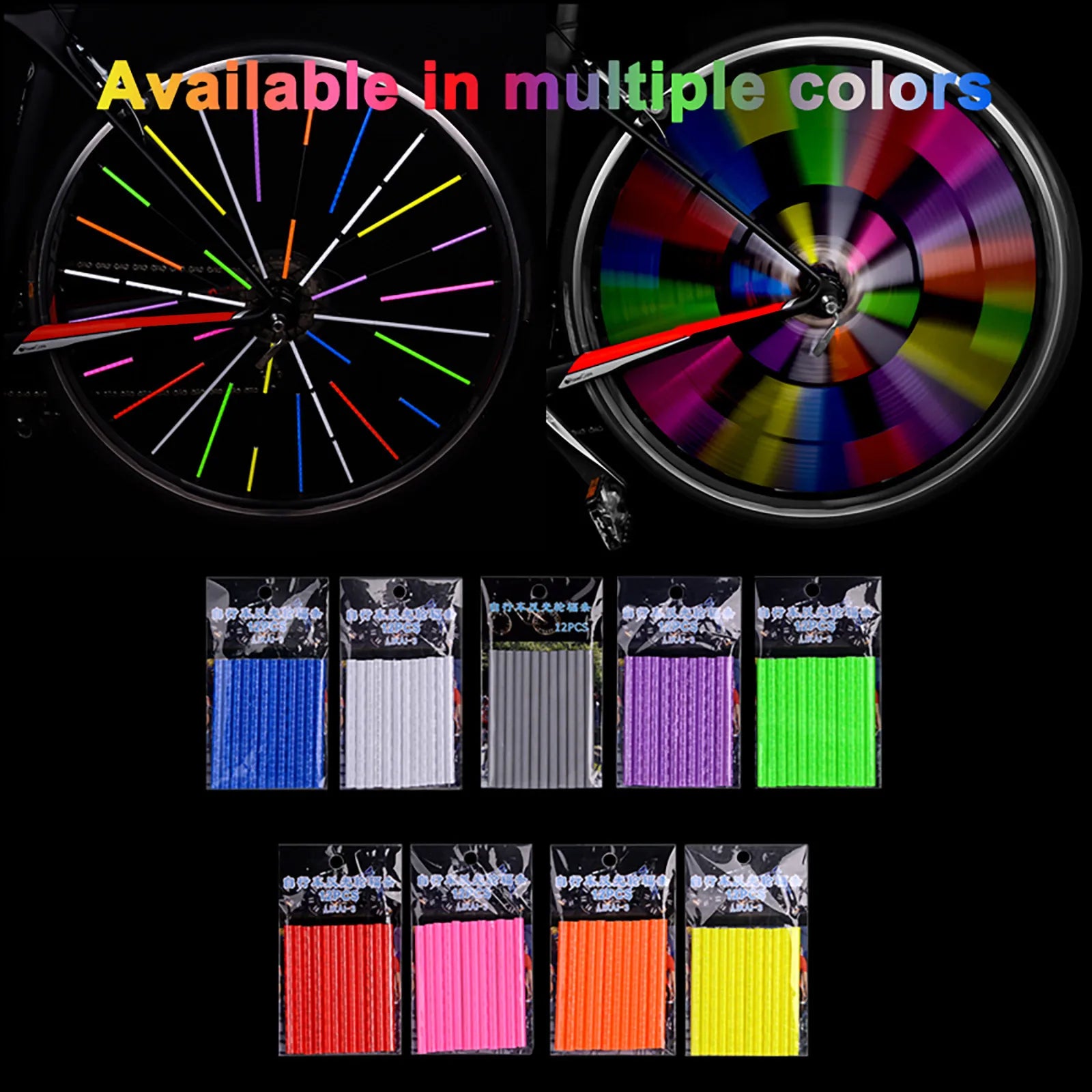 12PCS DIY Cycling Bicycle Wheel Reflective Spoke Colorful Tube Safety Warning Light Bike Accessories Decoration Qme