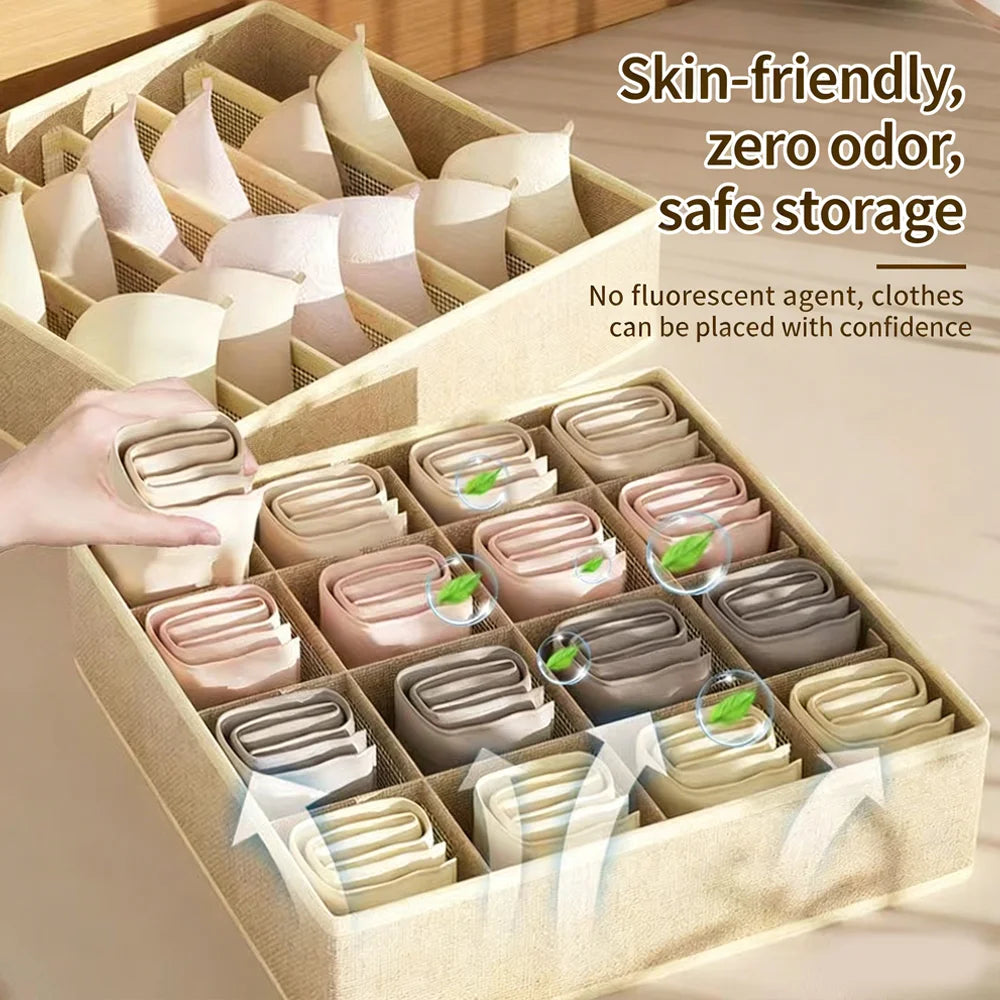 3-in-1 Drawer Style Foldable Fabric Underwear Organizer with Compartments for Bras Panties & Socks Space Saving Qme