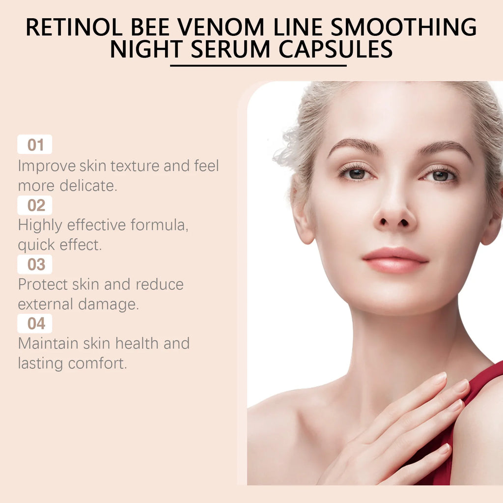 Retinol Bee Venom Facial Capsules Anti-Wrinkle Firming Smoothing Moisturizing Facial Skin Anti-Aging Night Serum for Face & Neck Qme