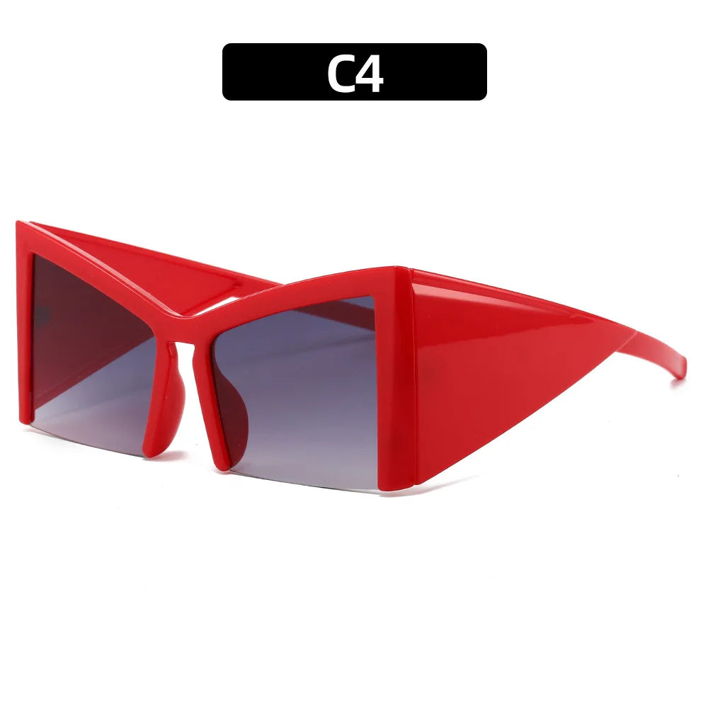 Y2K Half Rim Sunglasses Women Trendy Streetwear Shades Popular Qme red