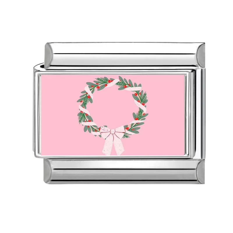 2025 Original Pink Christmas Tree Snowman Xmas Elk Wreath Sock Santa Claus Italian Charm Fit9mm Stainless Steel Bracelet Jewelry Qme Style 4