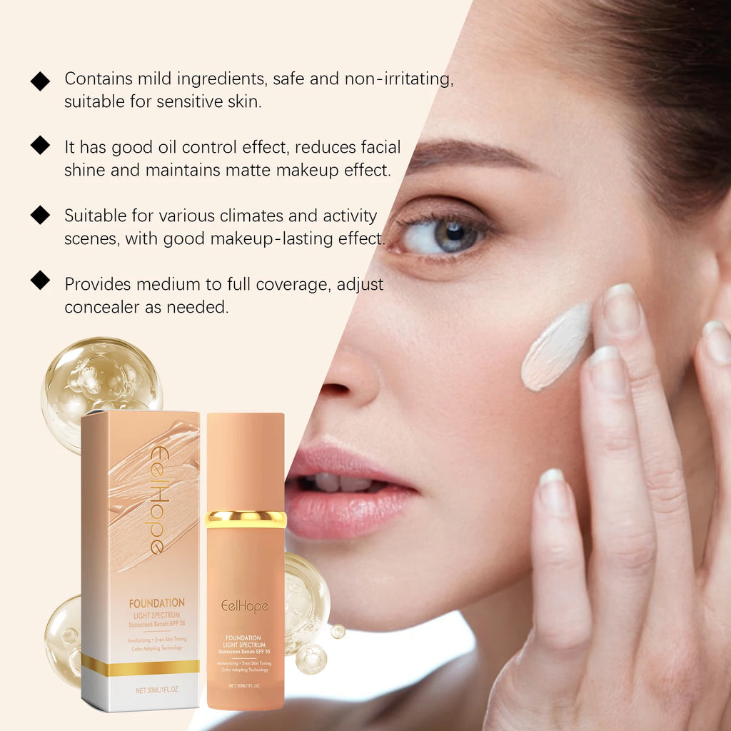 Color Changing Foundation Light Spectrum Sunscreen Serum SPF 50 Concealer Full Coverage Moisturizing Face Makeup Base Cosmetics Qme