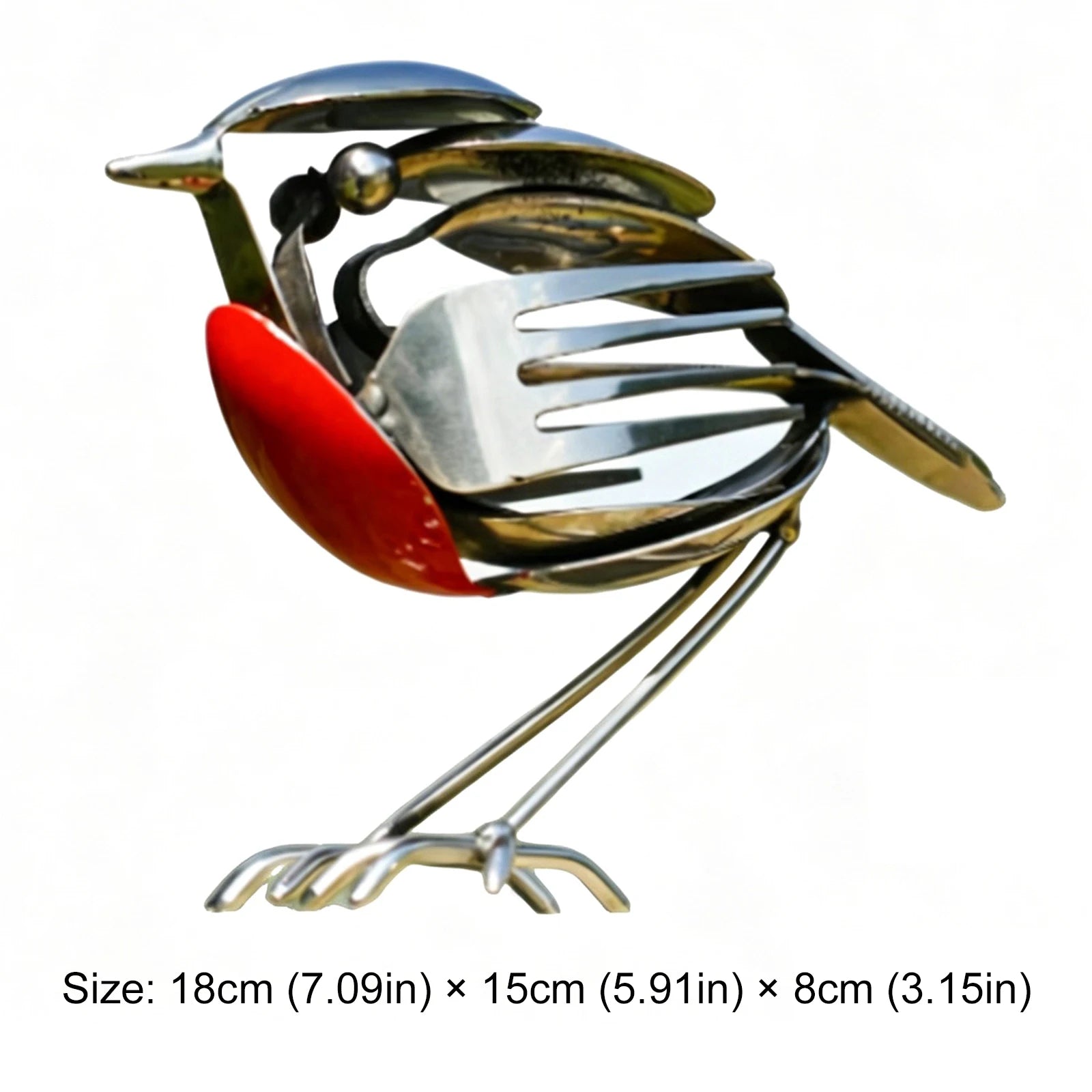 Robin Bird Statue Handmade Recycled Fork & Spoon Bird Statue Rustic Red Chest Robin Figurine for Outdoor Garden Yard Decor Qme