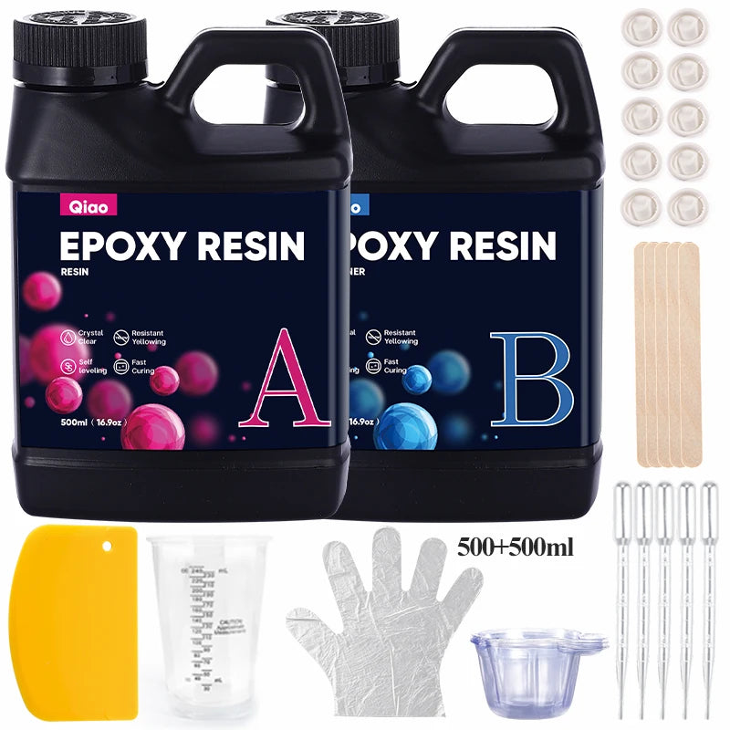 1:1 Crystal Clear Epoxy Resin Kit – Fast Cure, Heat Resistant for Art, Jewelry, Wood Table Tops & DIY Coating Projects Qme 500ml 500ml kit