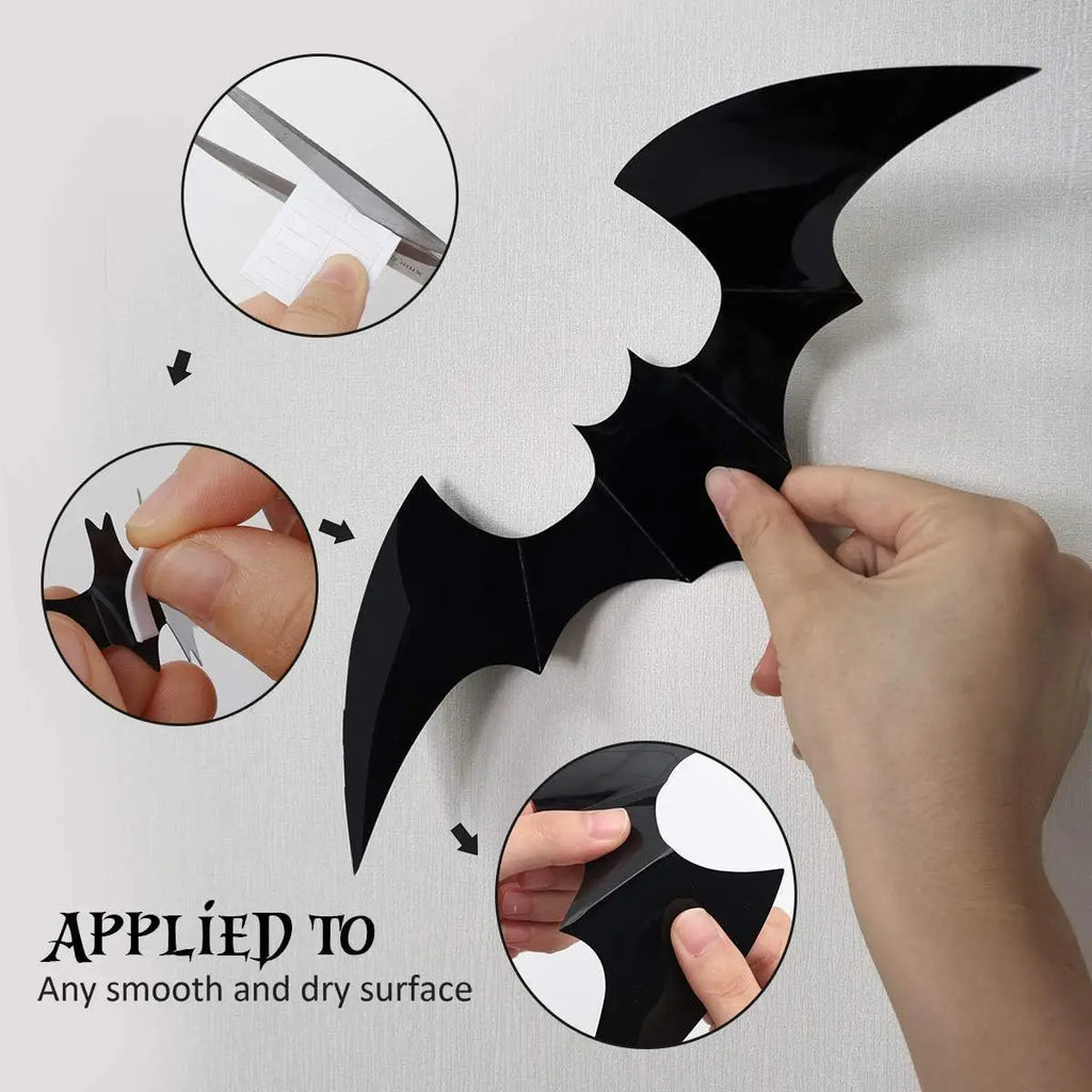 Halloween Black Bat Wall Stickers Party Decor Decals Holiday Scene Qme