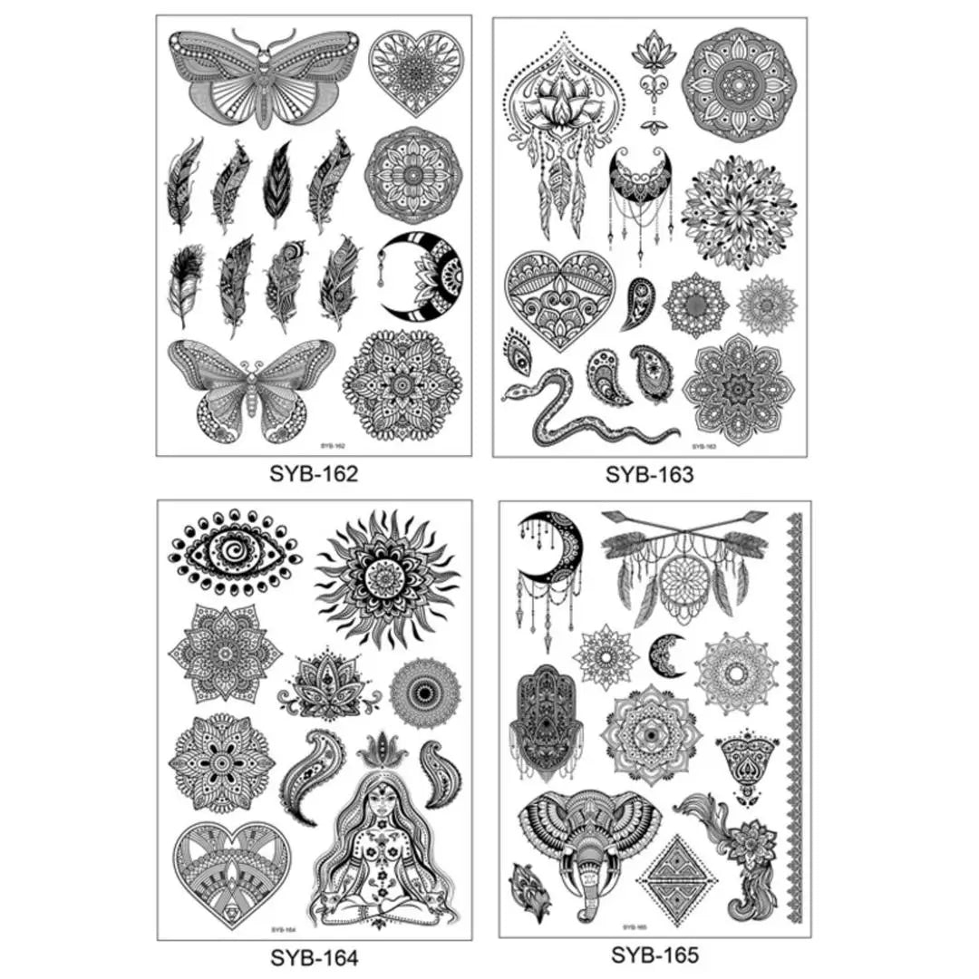 A 4/8 Water Transfer Stickers Mandala Henna Tattoo Stickers Fake Instant Henna Temporary Tattoo Indian Mehndi Flower Waterproof Qme 4pcs SYB-162SYB165