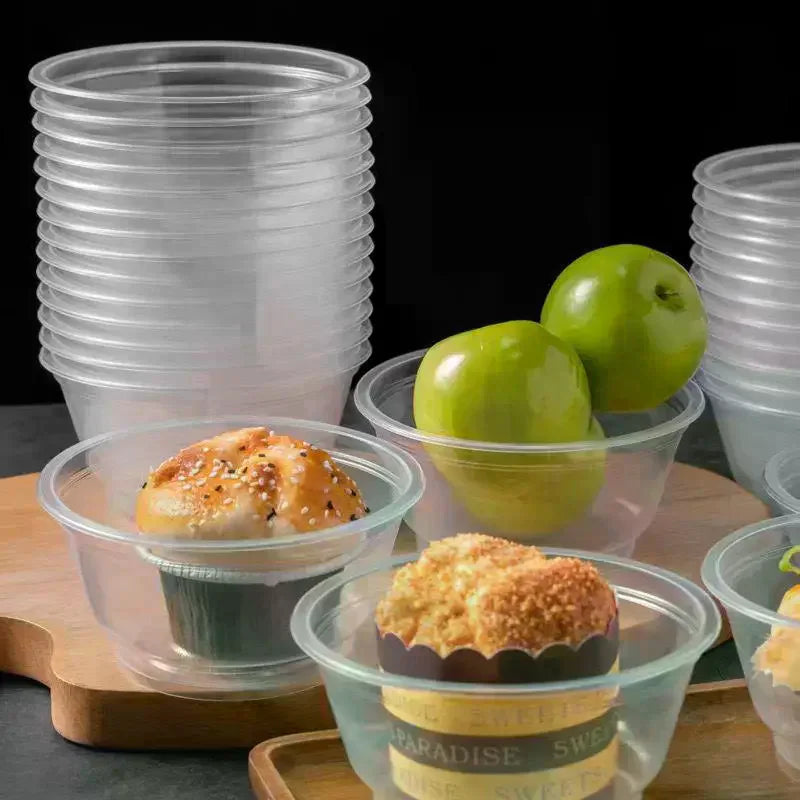 50 PCS Disposable Transparent Heavy Duty Plastic Bowls For Ice Cream Dessert Fruit Salad Picnic Wedding Party Food Container Qme