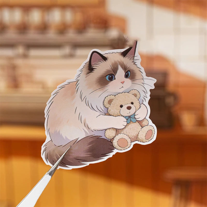 Japanese Wabi-Sabi Daily Cat Sticker Book, Cute Feline Film-Style Stickers for Journal Collage & Lazy Home Life Scrapbooking Qme